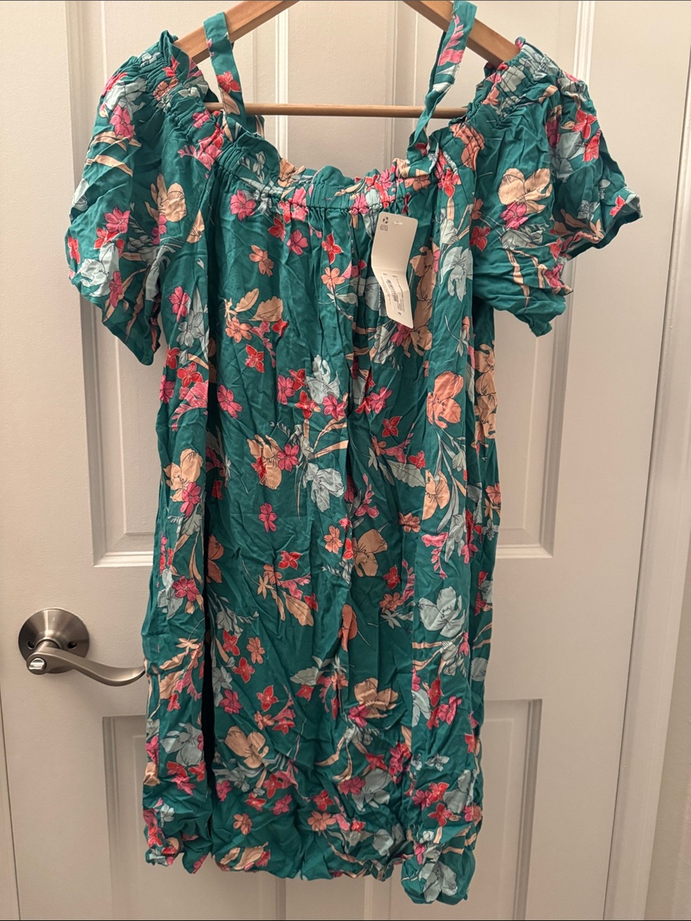 Floral Off-Shoulder Midi Dress in Teal